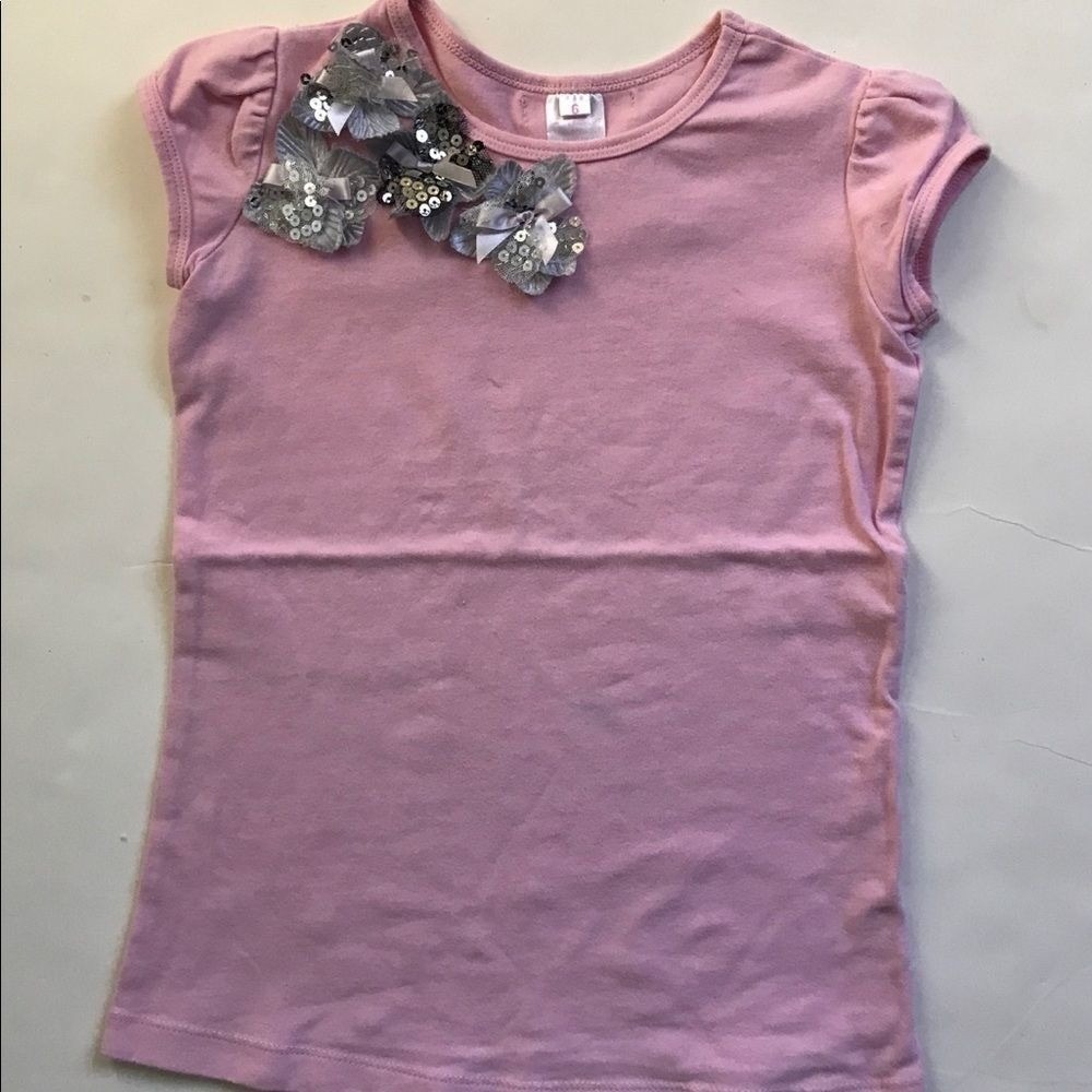 Twirl Pink Girls Pink T-Shirt Sequin Flower Applique Cute Top Kid Tee Sz 6